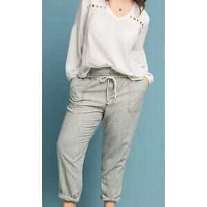 Anthropologie Green Linen Seashore High Rise Tapered Ankle Pants Size Small